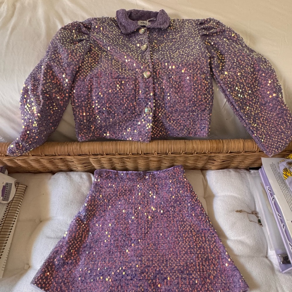 Lola + The Boys Lavender Sequin Tweed Set